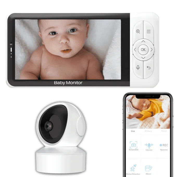 Apy 5inch Babyfoon met App – 1 Losse Camera Babyfoon – Baby Monitor – Baby Camera – Helder beeld - Afbeelding 2