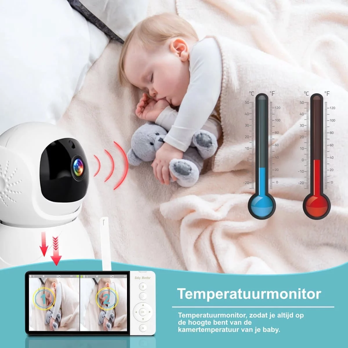 iNeedy BabyWatch  - 5inch Babyfoon - Baby monitor - Op afstand bestuurbaar - Full HD - Afbeelding 4