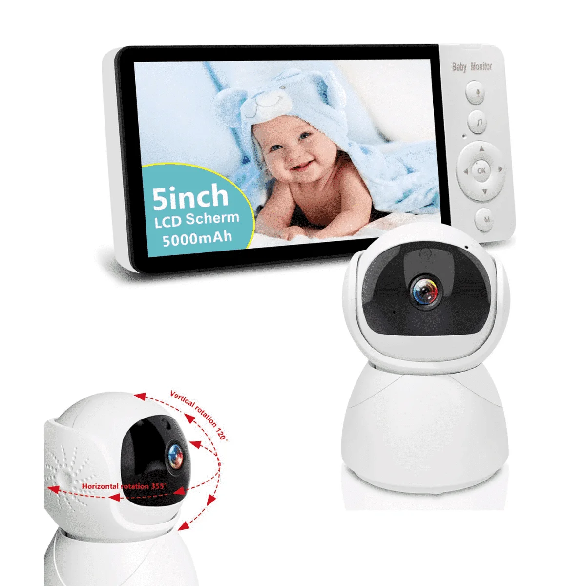 iNeedy BabyWatch  - 5inch Babyfoon - Baby monitor - Op afstand bestuurbaar - Full HD