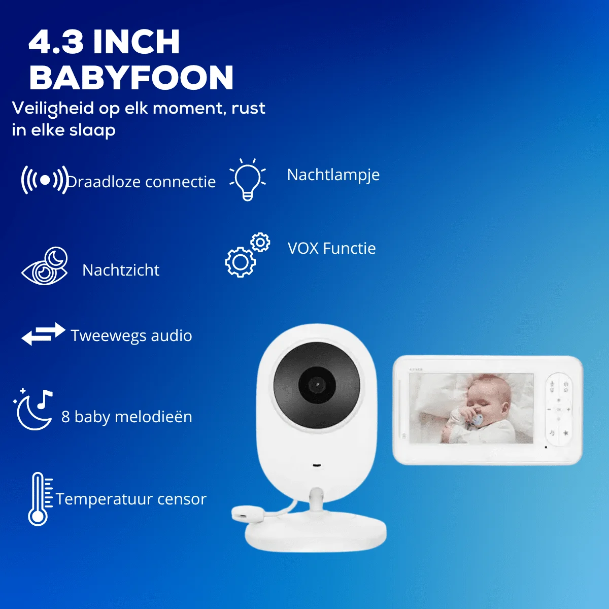 iNeedy Mini 4.2 inch - Babyfoon met camera - Vox - Helder beeld - En veel meer opties - Afbeelding 2